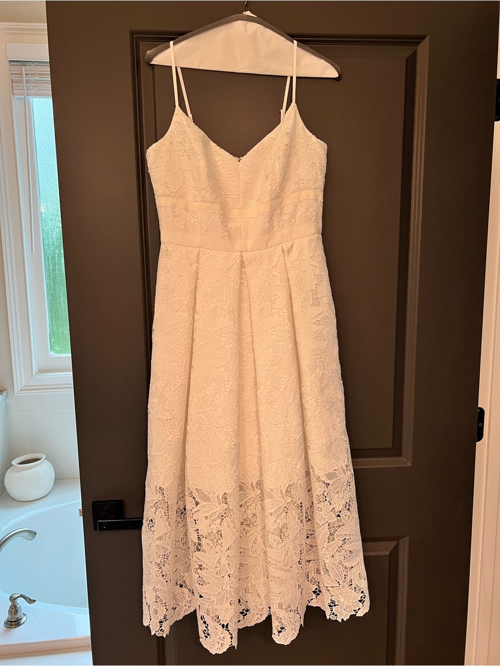 White House Black Market - White Lace Spaghetti-Strap Midi Dress